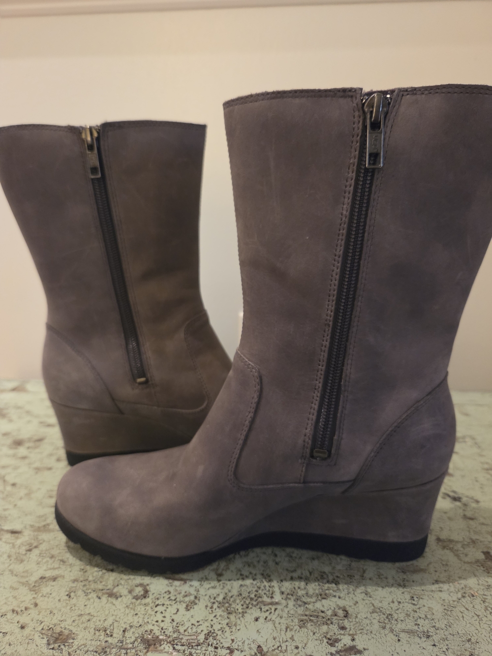 UGG Gray Suede Wedge Zip Mid-Calf Boots